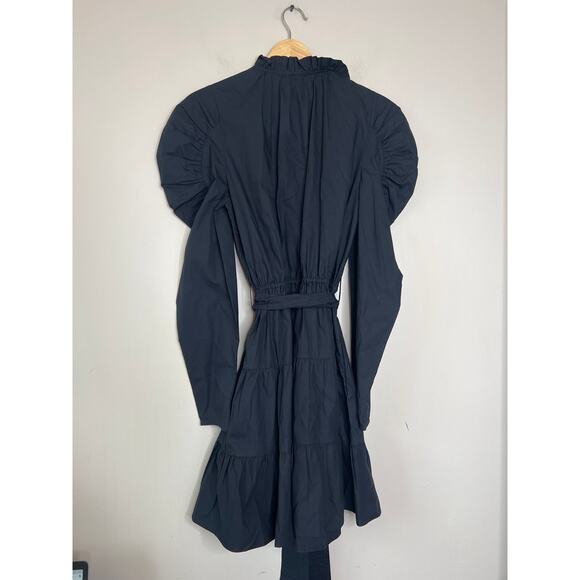 NEW Ulla Johnson Naima Cotton Poplin Long Puff Sleeve Mini Dress Noir Size: 8 - Picture 6 of 7